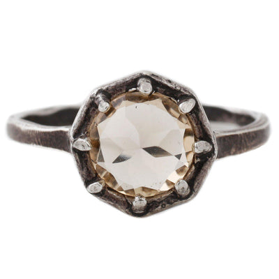 Oxidized Silver Octagon Ring with Champagne Quartz - Paxton Gate