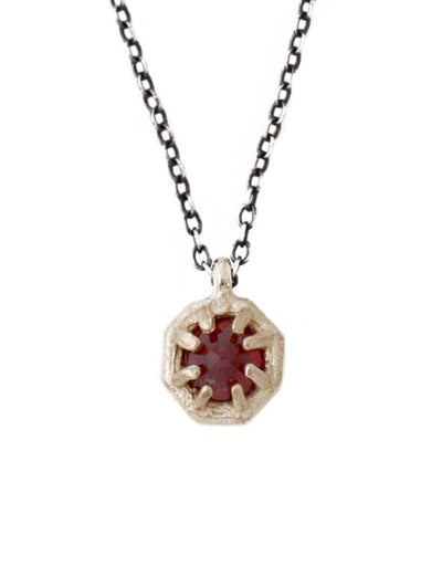 14k Yellow Gold Octagon Necklace with Ruby on Silver Chain - Paxton Gate