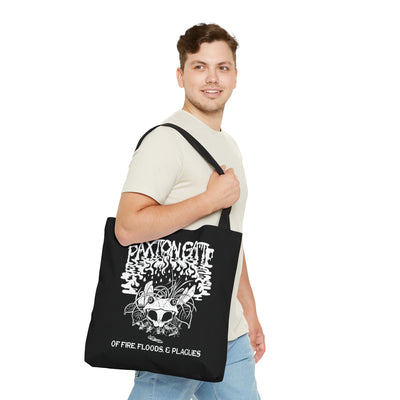 Black "Of Floods, Fires & Plagues" Tote By Megan Lees-Bags-Printify-PaxtonGate