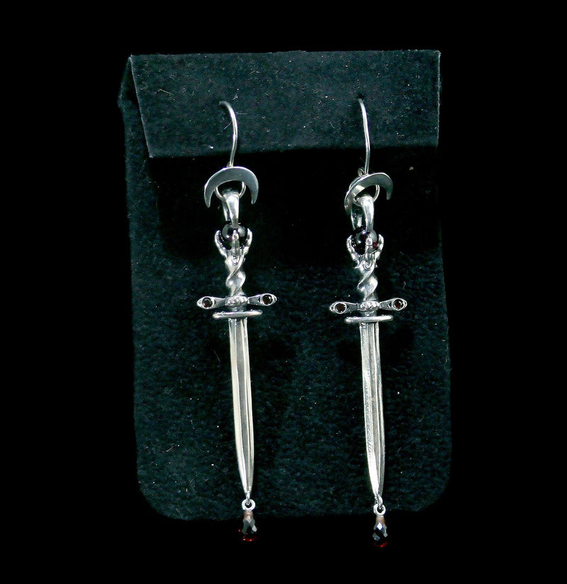 Athame Earrings with Garnet and Drip - Paxton Gate