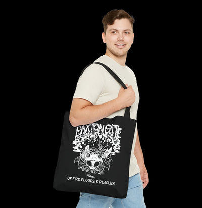 Black "Of Floods, Fires & Plagues" Tote By Megan Lees-Bags-Printify-PaxtonGate