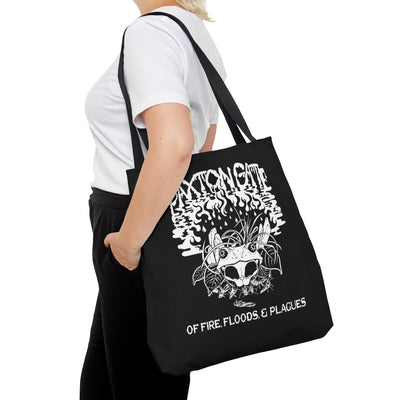 Black "Of Floods, Fires & Plagues" Tote By Megan Lees-Bags-Printify-PaxtonGate