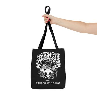 Black "Of Floods, Fires & Plagues" Tote By Megan Lees-Bags-Printify-PaxtonGate