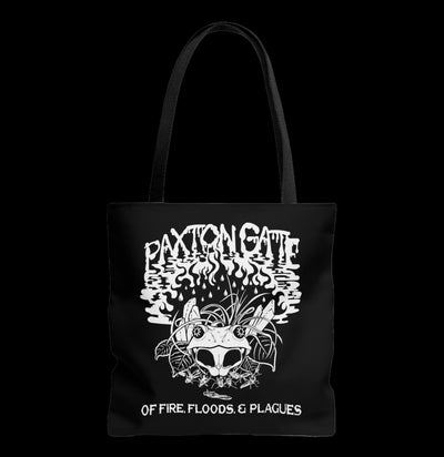 Black "Of Floods, Fires & Plagues" Tote By Megan Lees-Bags-Printify-PaxtonGate