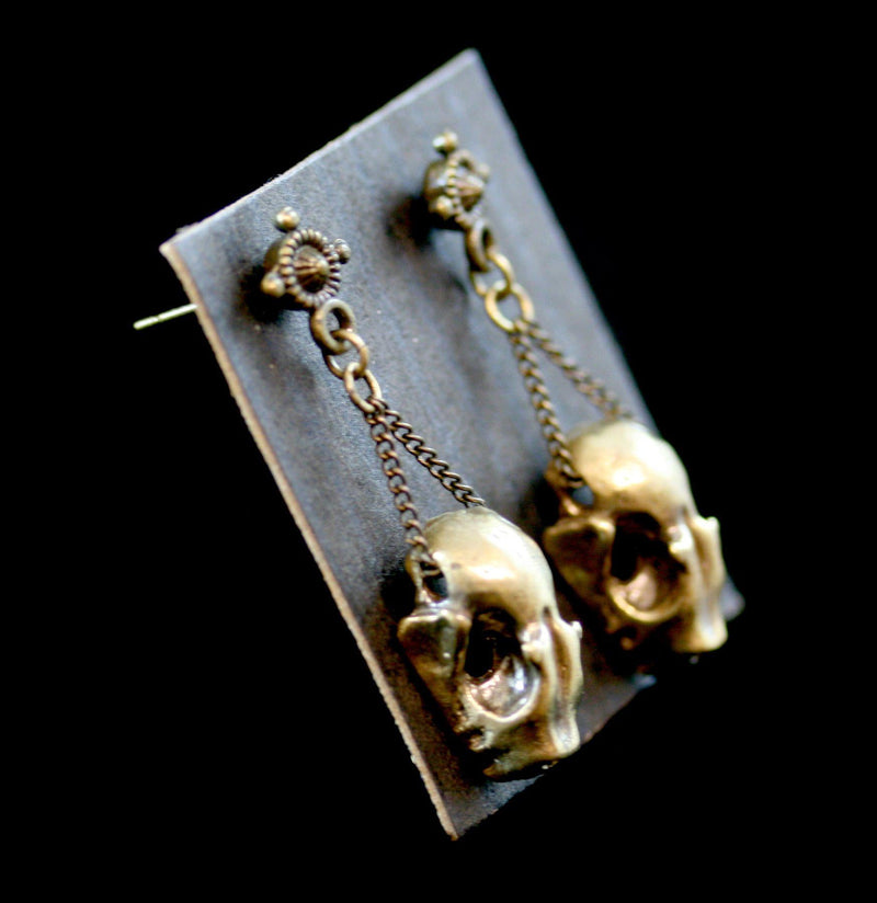 Brass Bat Skull Earrings - Paxton Gate