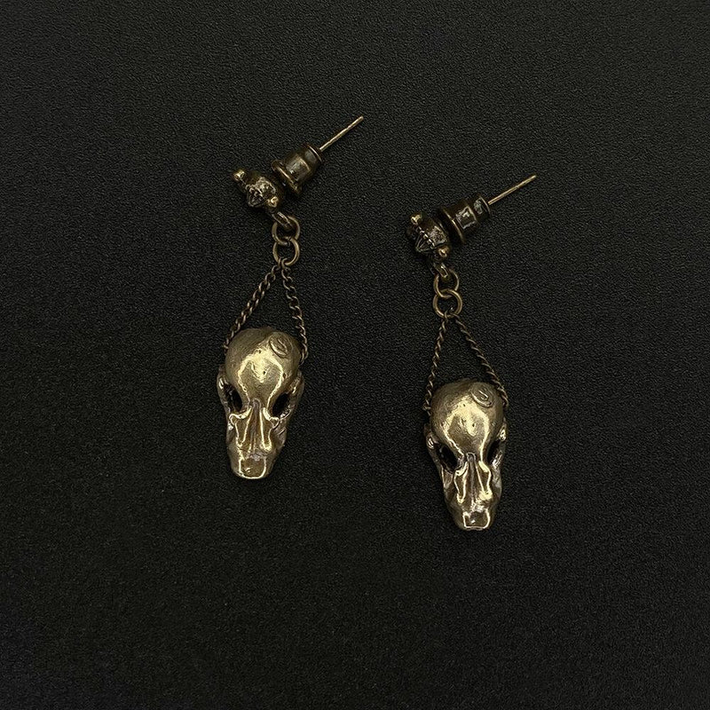 Brass Bat Skull Earrings - Paxton Gate