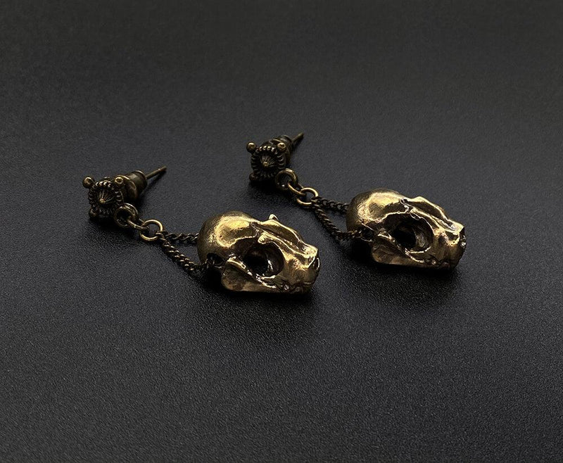 Brass Bat Skull Earrings - Paxton Gate