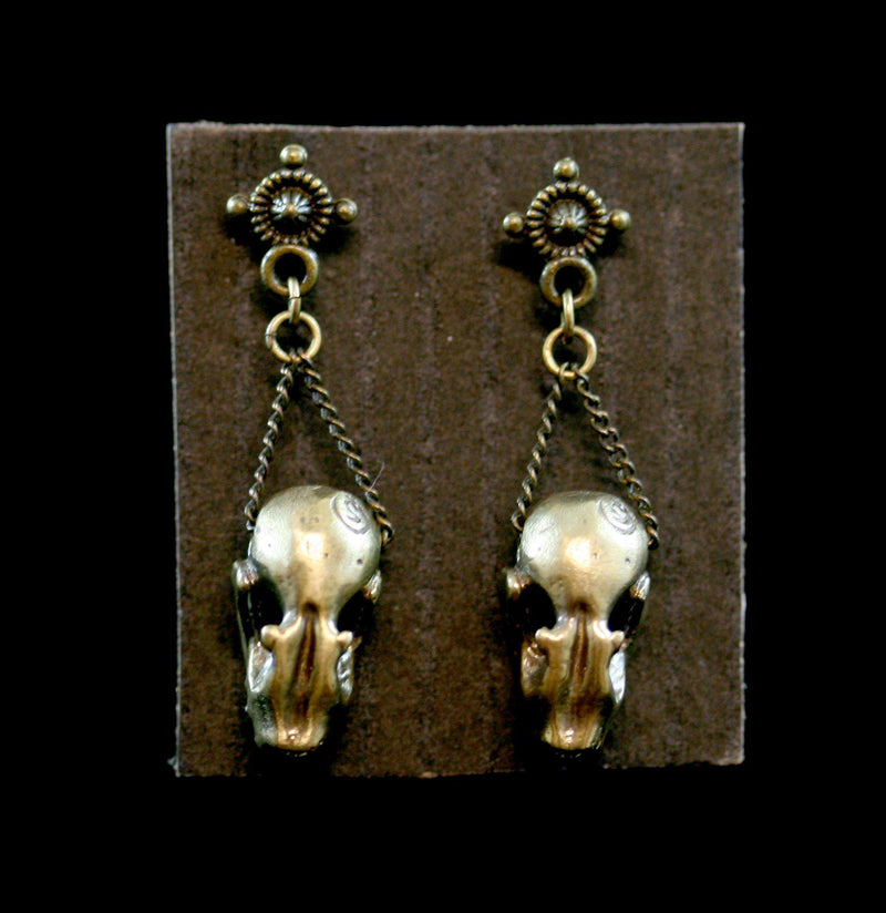 Brass Bat Skull Earrings - Paxton Gate