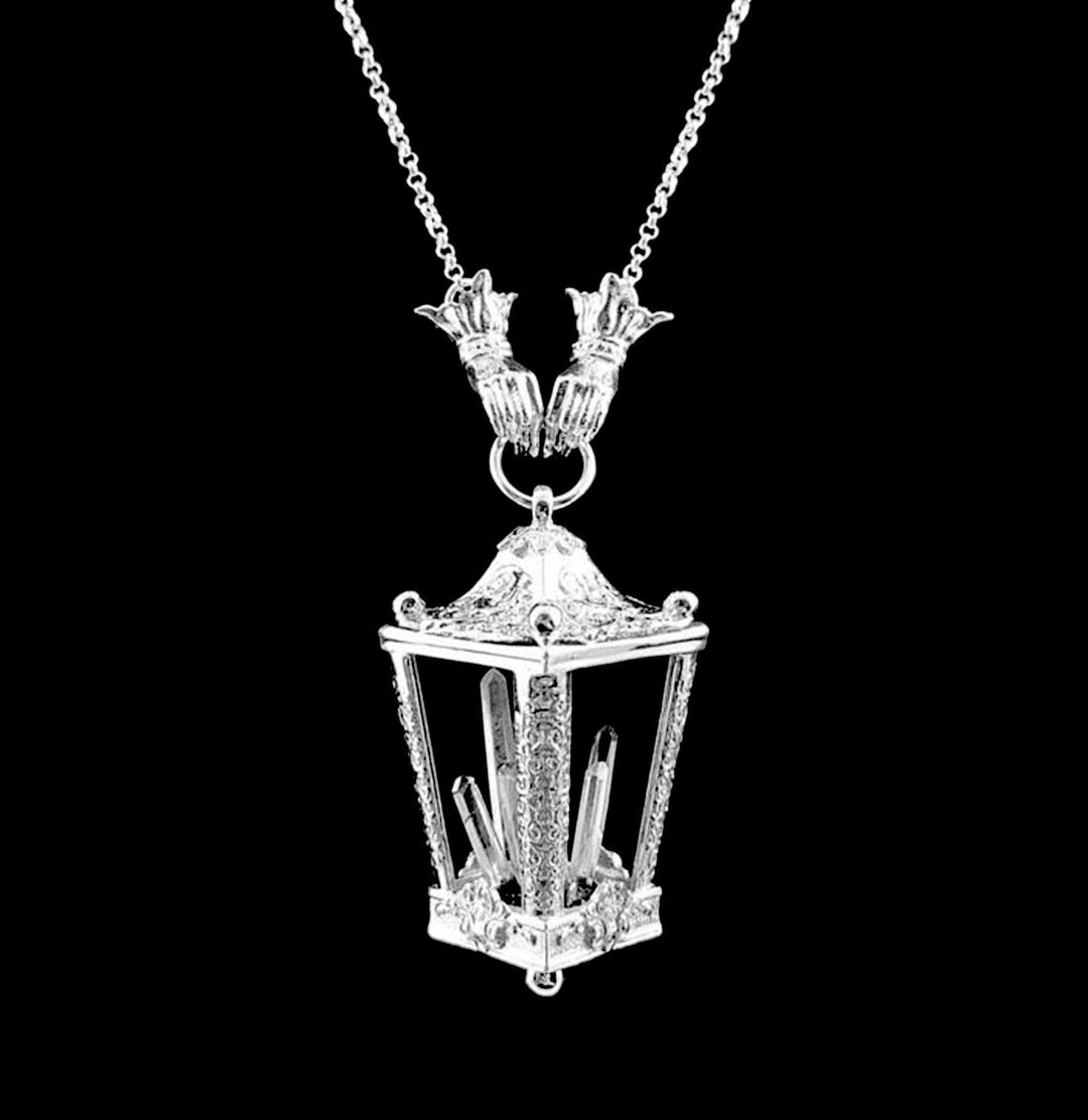 Polished Sterling Silver Charon's Lantern With Quartz Necklace For
