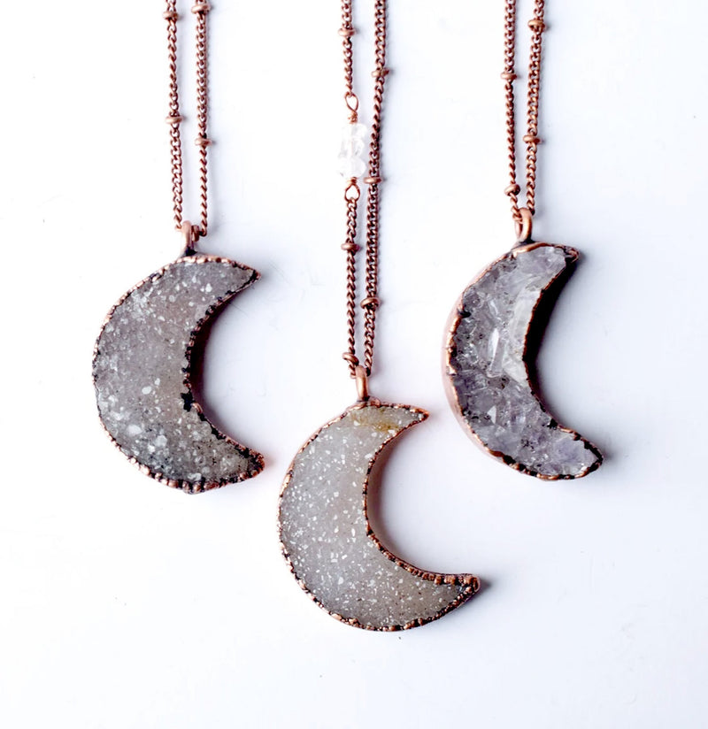 Druzy Moon Necklace-Necklaces-Hawk House-PaxtonGate