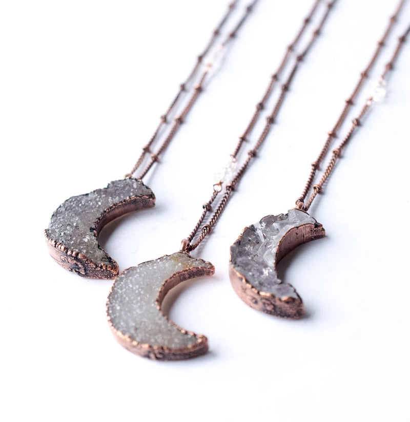 Druzy Moon Necklace-Necklaces-Hawk House-PaxtonGate