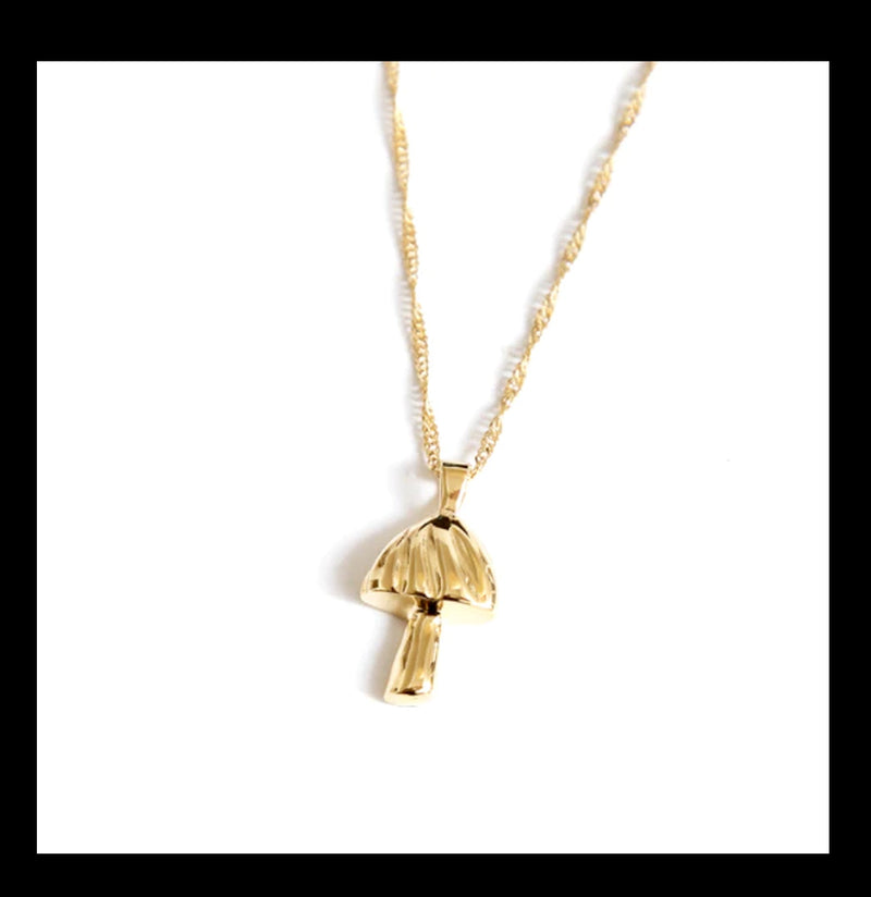 Gold Mushroom Charm Necklace-Necklaces-Spitfire Girl-PaxtonGate