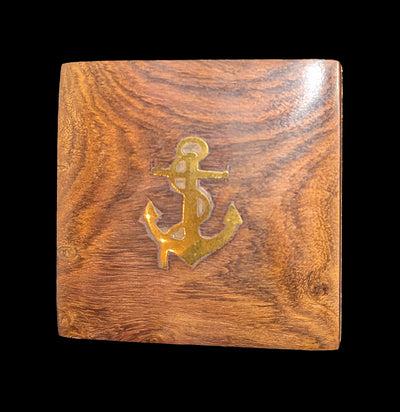 Brass Paperweight Compass w/ Rosewood Box 3"-AntqRplica-Hampton Nautical-PaxtonGate