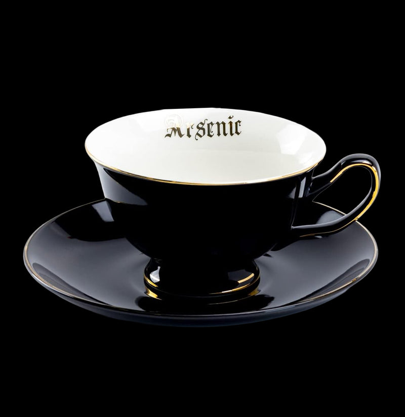 Arsenic Black Gold Skull Tea Cup & Saucer-Kitchen-Grace Teaware-PaxtonGate