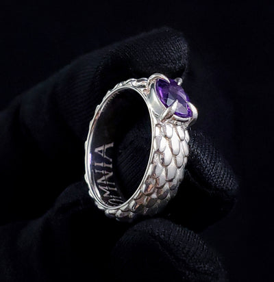 Bright Sterling Silver Draco Ring with Amethyst - Paxton Gate