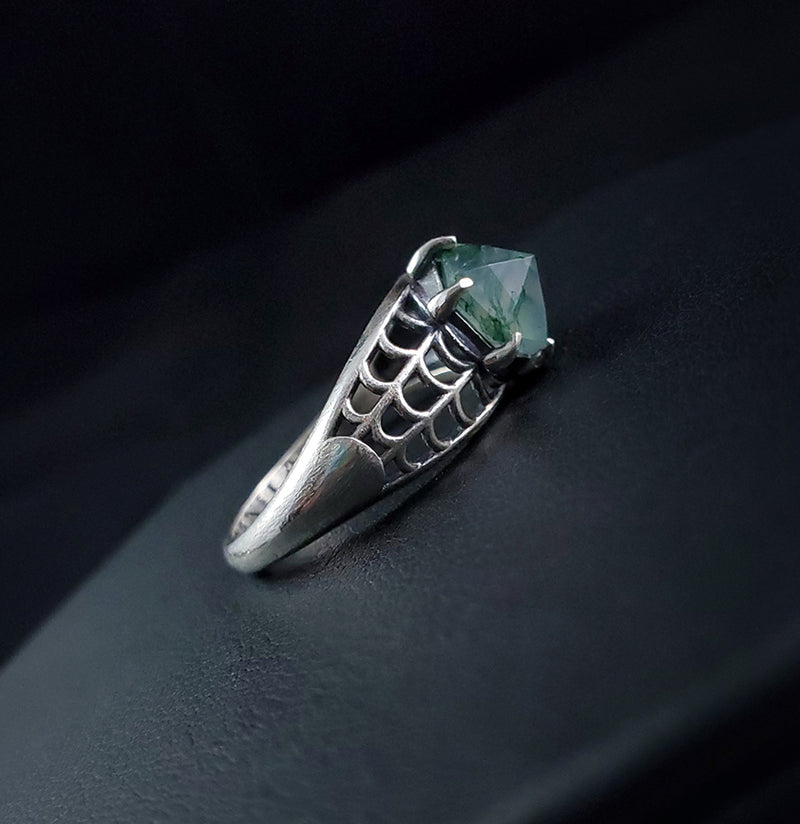 In Repose Antiqued Sterling Silver Ring with Moss Agate - Paxton Gate