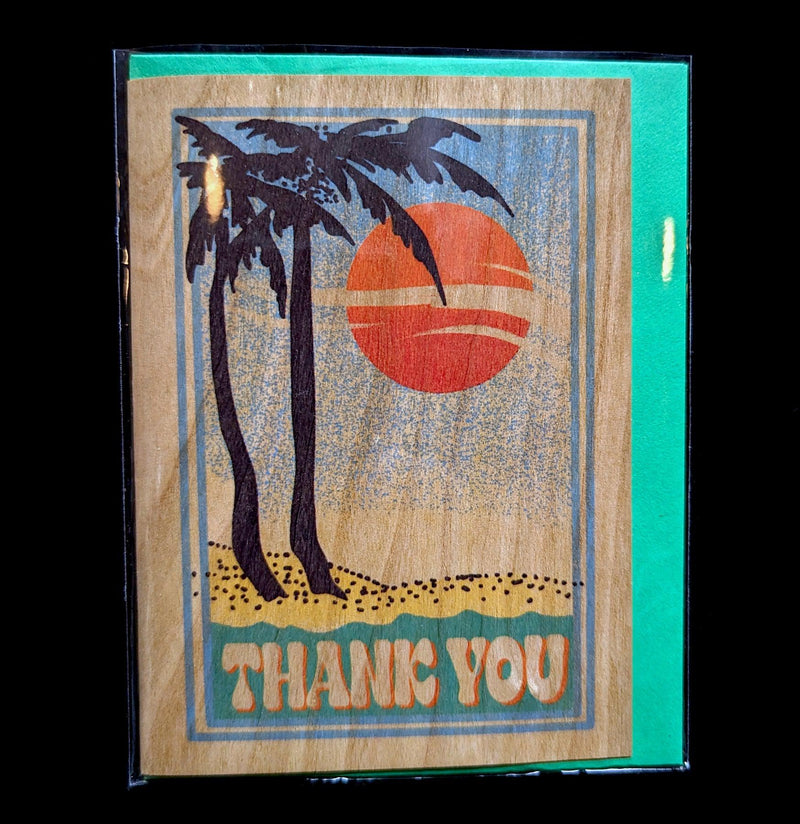 Folding Wooden Sunset Palm Thank You Card-Cards-Spitfire Girl-PaxtonGate
