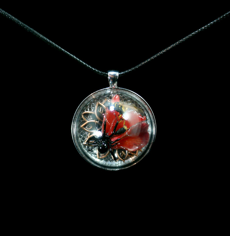 Real Black Widow Spider vs. Mud Dauber Wasp with Red Orchid Necklace-Necklaces-PunkyBoy-PaxtonGate