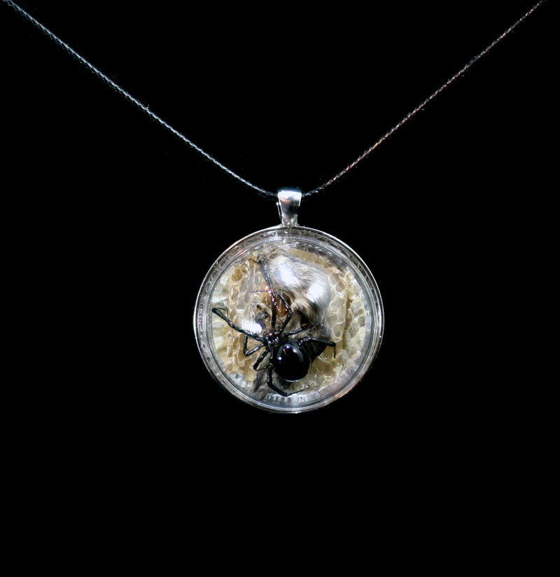 Real Black Window Spider atop Mouse Necklace-Necklaces-PunkyBoy-PaxtonGate