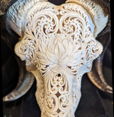 Carved Multi Lotus Ram Skull - Paxton Gate
