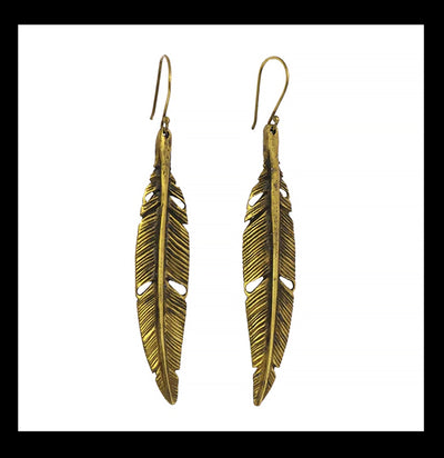 Brass Penna Feather Earrings-Earrings-Hom Art-PaxtonGate