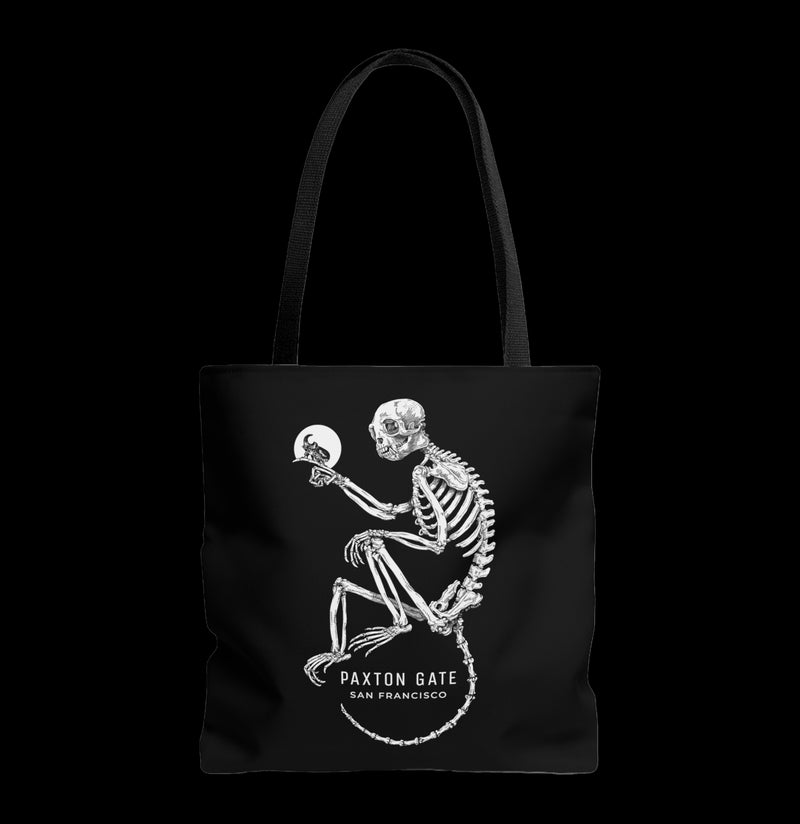 Black Skeletal Monkey Tote by Zoe Keller-Bags-Printify-PaxtonGate