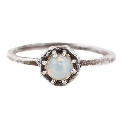 Oxidized Silver Opal Octagon Ring-Rings-Lauren Wolf-PaxtonGate