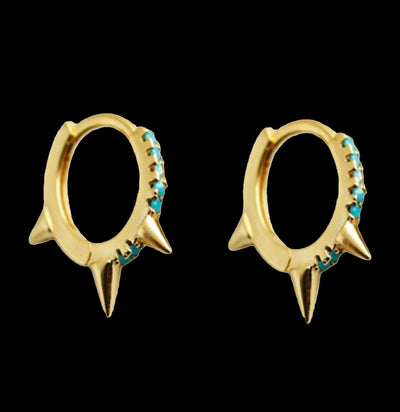 Turquoise Spike Huggie Earrings-Earrings-Spitfire Girl-PaxtonGate