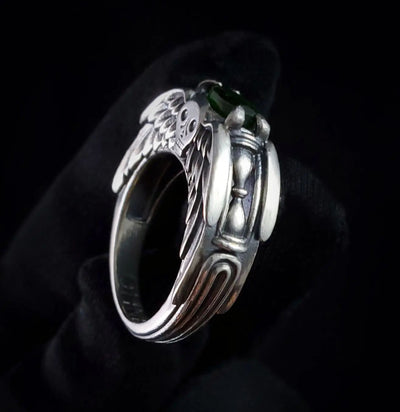 Prepare to Follow Antiqued Sterling Silver Ring with Agate-Rings-Omnia Studios LLC-PaxtonGate