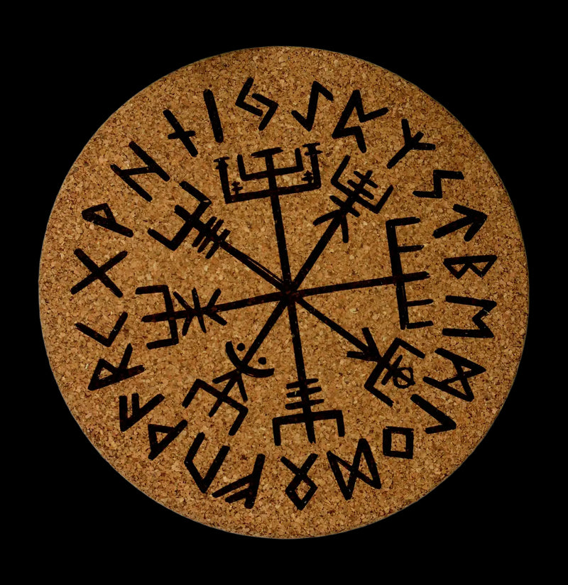 Vegvisir Runic Engraved Cork Trivet-Kitchen-Three Witches Tea Shop-PaxtonGate