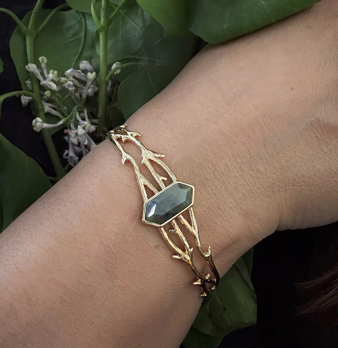 Thorn Cuff Bracelet Gold Plated With Labradorite For Sale | Paxton