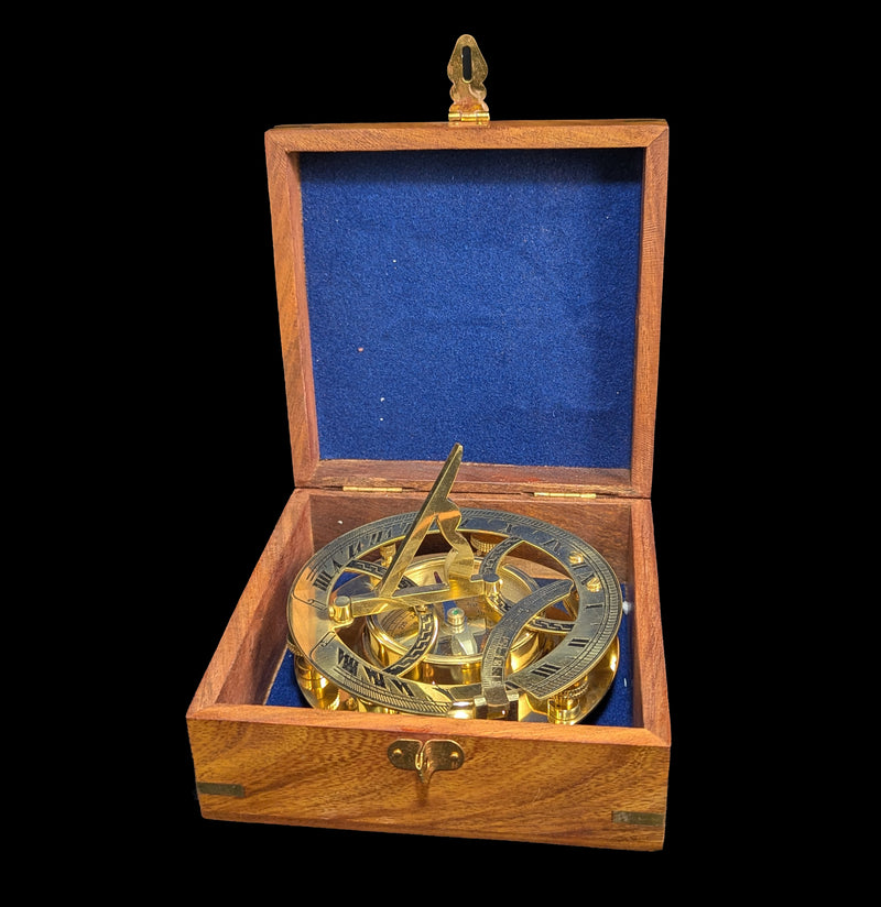 Solid Brass Sundial Compass with Rosewood Box-AntqRplica-Hampton Nautical-PaxtonGate