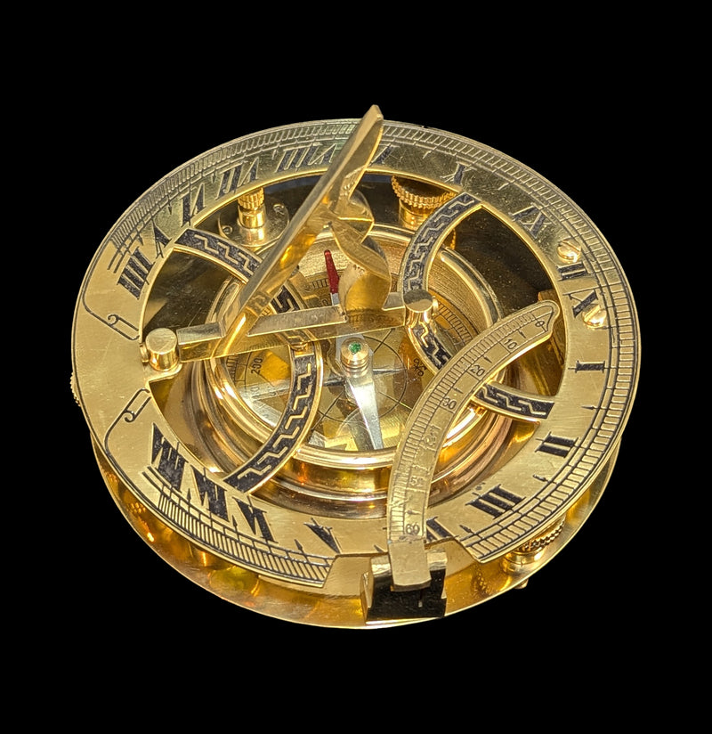 Solid Brass Sundial Compass with Rosewood Box-AntqRplica-Hampton Nautical-PaxtonGate