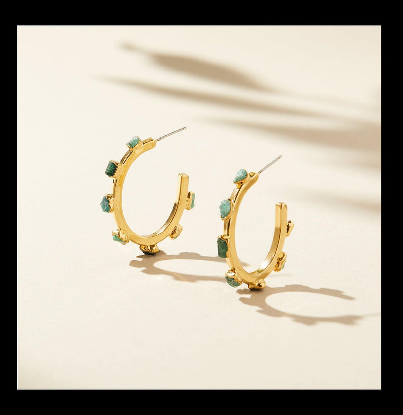 Raw Emerald Gemstone Hoops - Paxton Gate