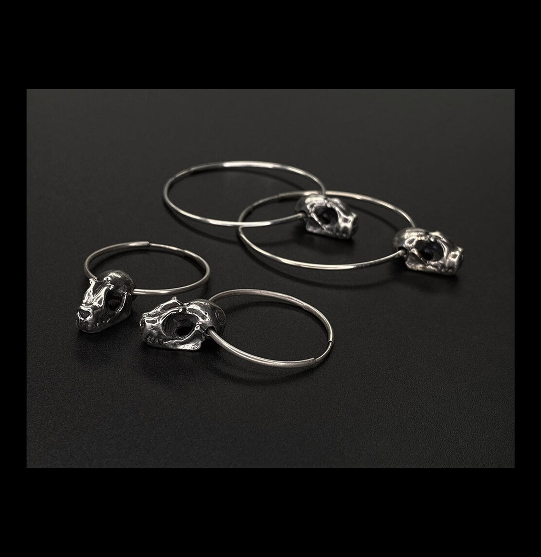 Sterling Silver Bat Skull Hoop Earrings For Sale | Paxton Gate