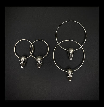 Sterling Silver Bat Skull Hoop Earrings - Paxton Gate