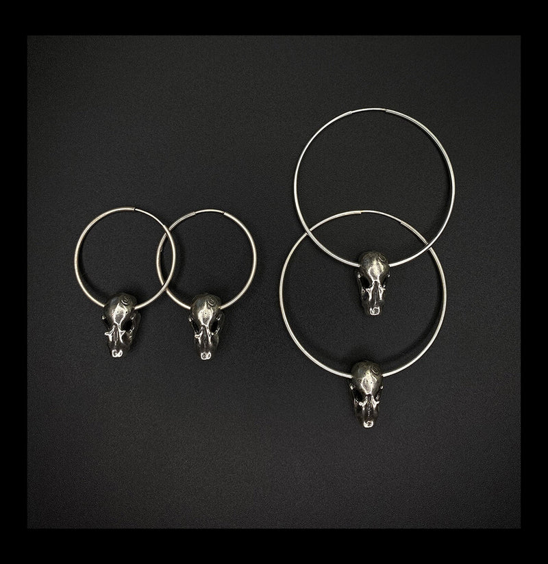 Sterling Silver Bat Skull Hoop Earrings - Paxton Gate