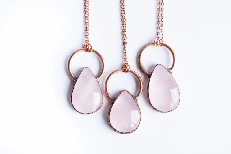 Rose Quartz and Copper Teardrop Necklace-Necklaces-Hawk House-PaxtonGate