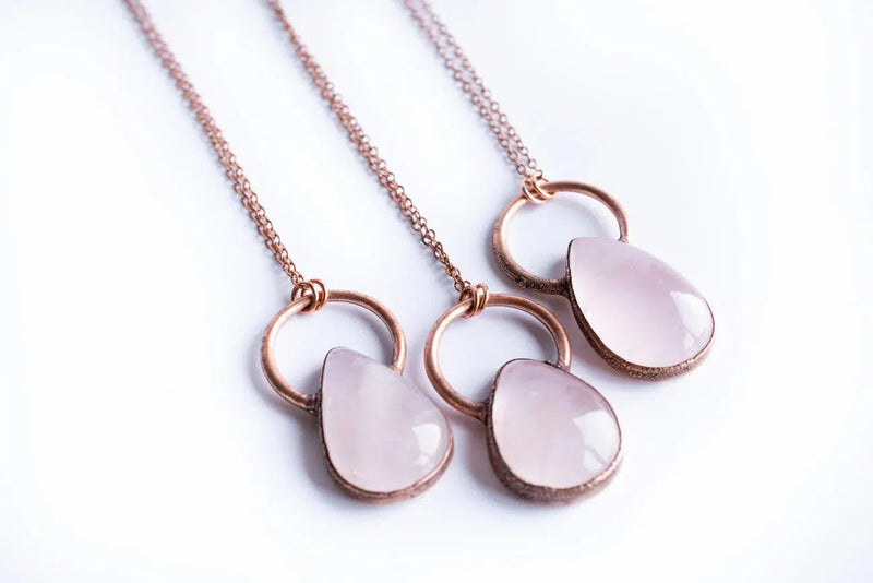 Rose Quartz and Copper Teardrop Necklace-Necklaces-Hawk House-PaxtonGate