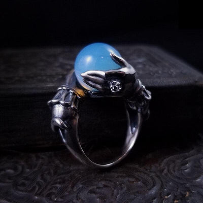 Antiqued Sterling Silver Oracle Ring With Opalite Orb - Paxton Gate