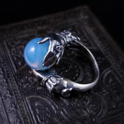 Antiqued Sterling Silver Oracle Ring With Opalite Orb - Paxton Gate