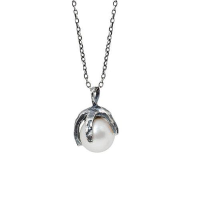 Silver Baroque White Akoya Pearl Claw Drop Necklace on Silver Chain - Paxton Gate