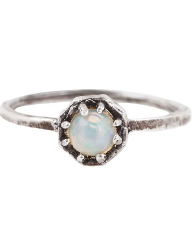 Oxidized Silver Octagon Ring With Opal - Paxton Gate